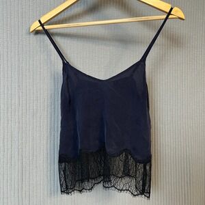 Wilfred Silk Lace Trim Camisole Navy Blue XXS Minimalist Boho